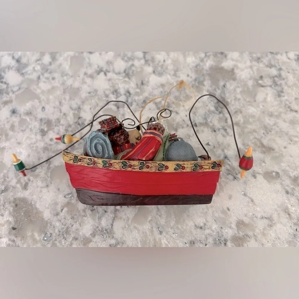 Fishing Grizzly Bear in Row Boat Christmas Ornament